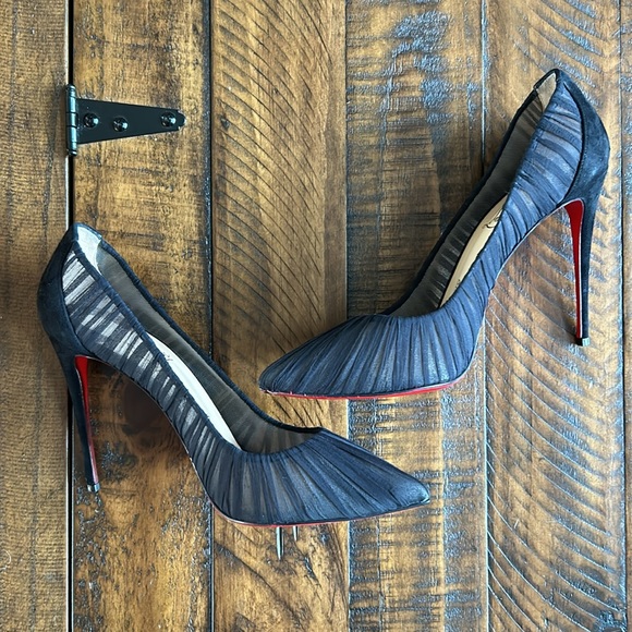 Christian Louboutin Shoes - Christian Louboutin Black Follie Draperia Chiffon Suede Heels | Size 39.5 (9.5)